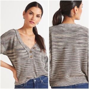 Free People Mercury Pullover Henley Sweater Gray 100% Cotton Women's Size S